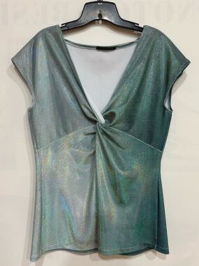 Shimmery Green Twist-Front Cap Sleeve Top